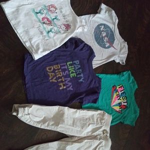 4 T-shits,1-pair of pants and 1- Dress